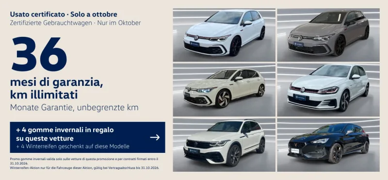 Usato certificato: 36 mesi di garanzia + 4 gomme invernali in regalo